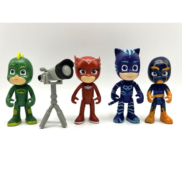 PJ MASKS Action Figures Lot Of 5 Catboy Owlette Gekko Night Ninja + Telescope - Picture 1 of 5